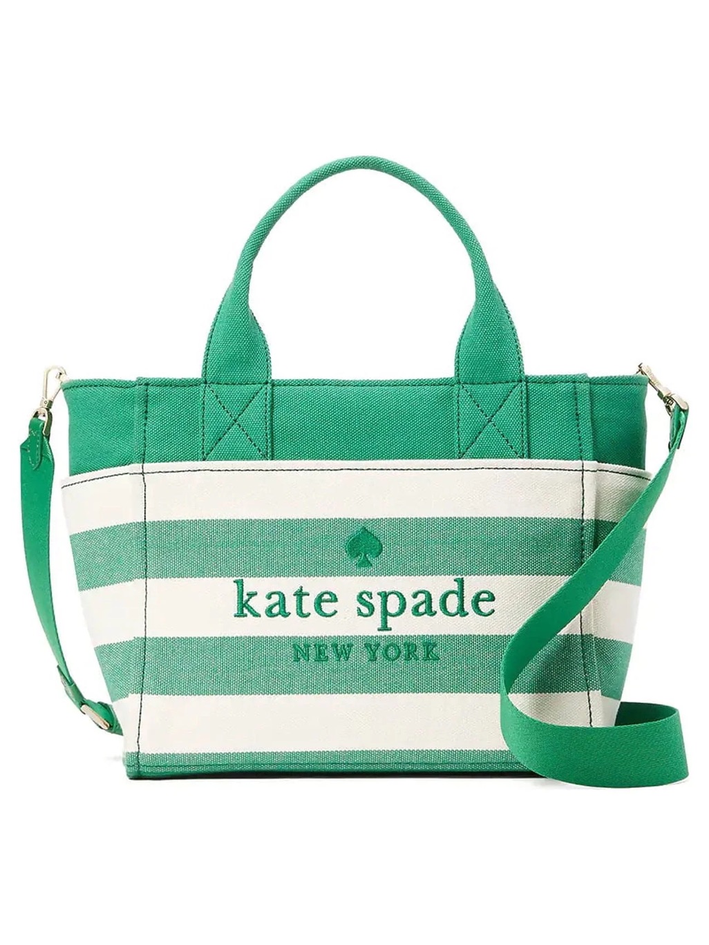 Kate Spade Small Jet Tote Green & White Striped Canvas Tote With Shoulder Strap